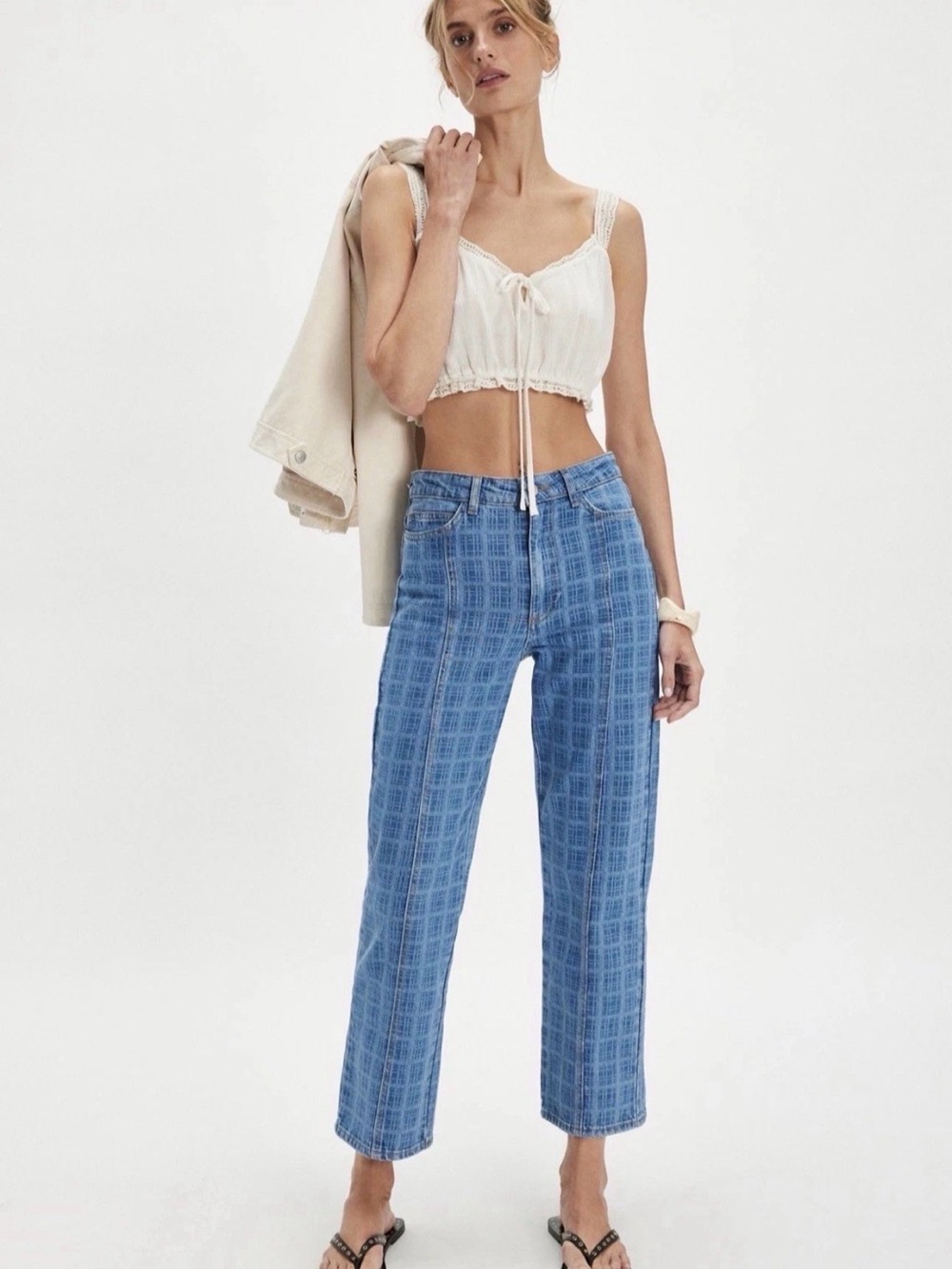 Free People Damon Madder Tovie Laser Check Jeans Sapphire Blue